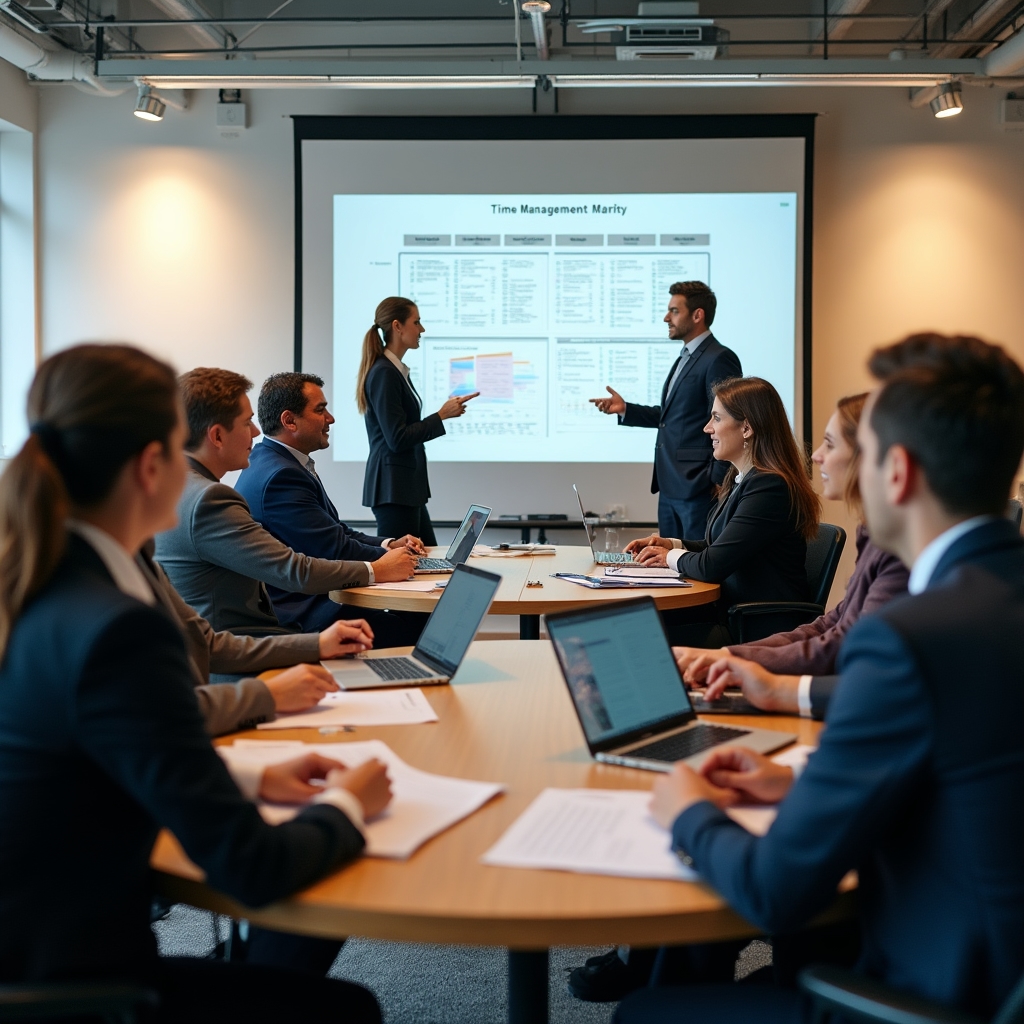 Echipă corporativă participând la un atelier de formare profesională