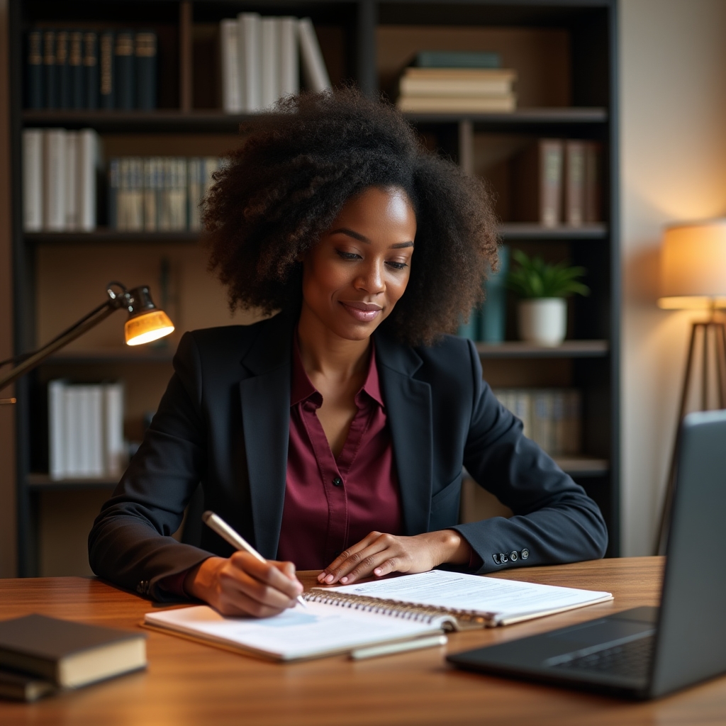 Profesionist individual la birou, lucrând concentrat