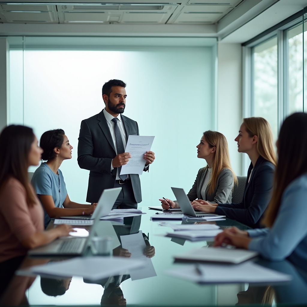 Manager care conduce o ședință de echipă în sala de conferințe